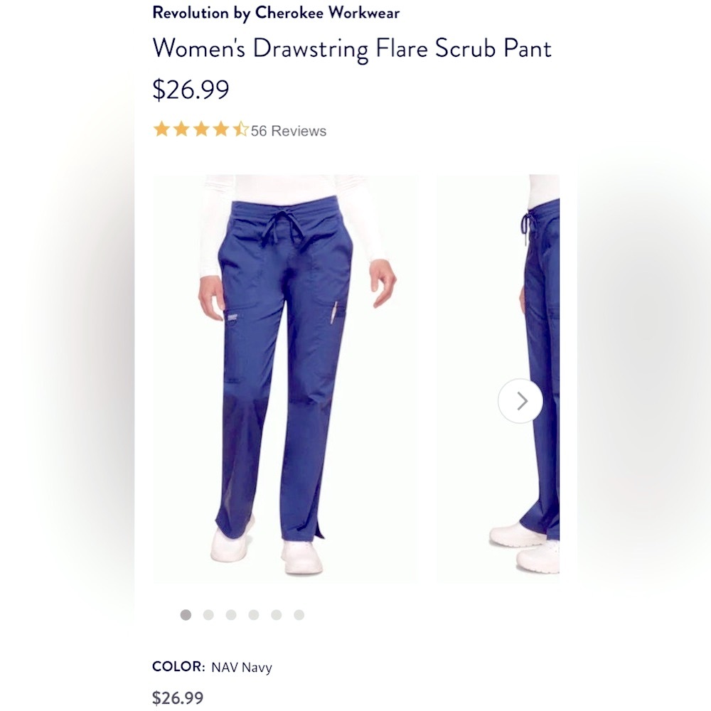 Cherokee Workwear Flare Scrub Pants • Size Small Tall • Navy